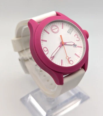 ESQ Movado ONE 男女通用手表 42 毫米白色和粉红色日期瑞士石英全新电池 — 第 1/4 张图片