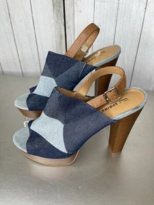 Call It Spring Blue Denim Open Toe Ankle Strap Patchwork Platform Size 9 - Picture 1 of 6