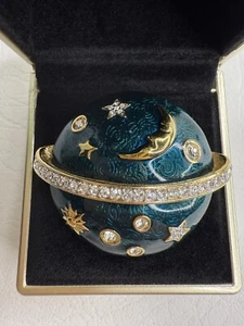 Vintage Swarovski Brosche blau Emaille Kristalle Mond & Sterne 80’s Pin - Bild 1 von 4