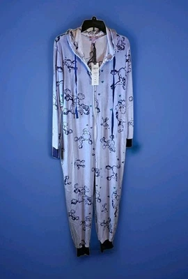 Nuevo Pijama Hale Bob Suave Con Capucha Mono Para Mujer XL Elastizado Azul Perros Caniches Cremallera Foto 1 de 4