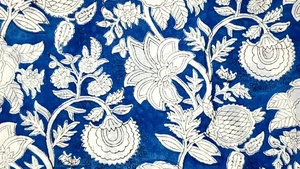 Blue Cotton By the Yard Block Print Fabric for Sewing Dressmaking Indian Floral - Picture 1 of 8
