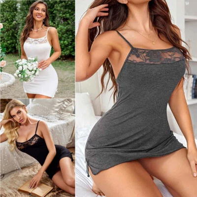 Women Sexy-Lingerie Sleepwear Cotton Babydoll Night Dress Lace Nightwear Pajamas - Image 1 of 4