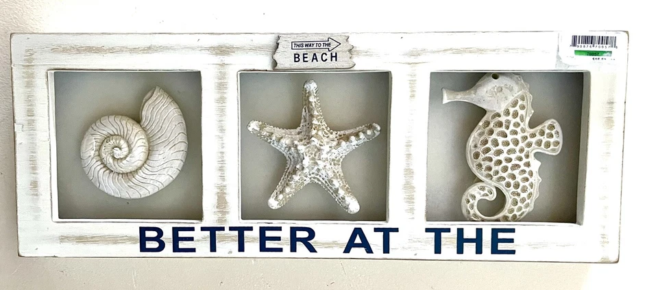 "Letrero de pared de madera de playa Better at the...this way decoración del hogar 16x6"" caballito de mar costero" Foto 1 de 4