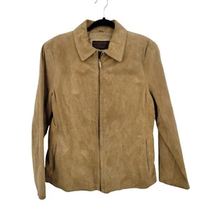 Vtg Womens Siena Camel Suede Genuine Leather Jacket Shacket Sz L Zip Neutral - Picture 1 of 11