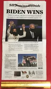 BIDEN HARRIS ELECTION WINNERS SAN FRANCISCO CHRONICLE NEWSPAPER 2020 FREE SHIP - Picture 1 of 12