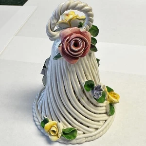 Nuova Capodimonte Italian Porcelain Bell 4" Flowers Basket Weave - Picture 1 of 6