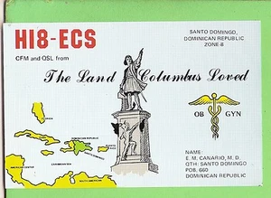 #N. QSL CARD RADIO CONTACT CARD - HI8 ECS,1977, DOMINICAN REPUBLIC, COLUMBUS - Picture 1 of 2