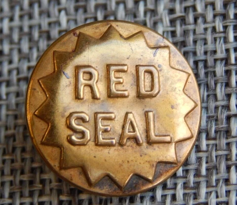 Antique Vtg  Wobble Shank Button Red Seal Verbiage Apx: 3/4"~#248-E Cover