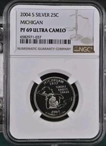 2004 s silver proof Michigan state quarter NGC PF 69 Ultra Cameo Bx20 - Picture 1 of 1