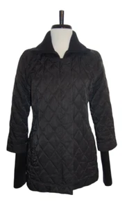 EILEEN FISHER black quilted jacket knit cuffs Small 4 6 - Picture 1 of 7