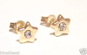 9ct Gold 6mm Small 5 Five Star CZ Studs Earrings Girls X'mas GIFT BOX ~ UK MADE - Picture 1 of 3