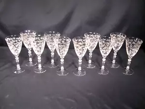 Fostoria Chintz Water Goblets Stem 6026 Etch 338 Set of 10 - Picture 1 of 22