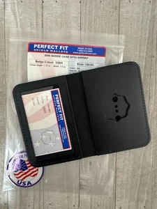 Perfekte Passform 100-ML Leder Ausweis Lizenz Mini Abzeichen Etui mit Aufdruck Schwarz Schnitt 228M - Bild 1 von 4