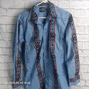 Vintage Panhandle Slim Hemd Herren Medium Hellblau Western Pearl Snap Azteken 90er - Bild 1 von 8