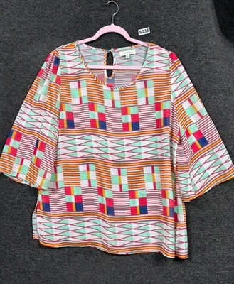 Top túnica Umgee para mujer talla XL multicolor geométrico mangas 3/4 cuello redondo Foto 1 de 4