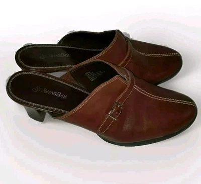 Zapatos zuecos St. Johns Bay para mujer 9,5 M de cuero marrón sin cordones con tacón de mula  Foto 1 de 4