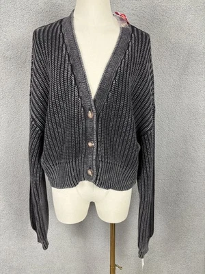 Cárdigan suéter tejido con botones delanteros recortado gris fantasma Roxy para mujer XL NUEVO CON ETIQUETAS Foto 1 de 4