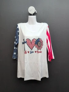 Mujer Patriótico Gráfico Bandera Túnica Boho Vintage Informal Top Talla Grande Blanco - Imagen 1 de 8