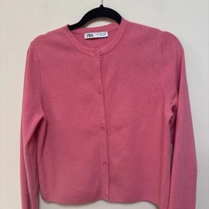 Zara Wool/acrylic Blend Crew Neck Cardigan Rose Pink BNWOT - Picture 1 of 6