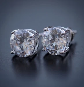 Large Round Cut Lab Simulated Diamond Sterling Silver Stud Earrings - Picture 1 of 4