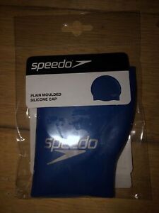 Speedo Adult Moulded Swim Cap Silicone Swimming Pool Hat Plain New Blue.