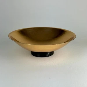 Vintage Round Brass Bowl Over Green Glass Ripple Design Base - Picture 1 of 6