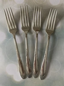 English Garden aka Honeymoon 1949 by 1881 Rogers set 4 dinner forks, silverplate - Picture 1 of 11