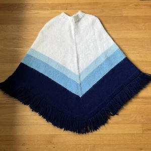 Vintage 1980s Crocheted Handmade blue Gradient Poncho Girls Large/Womens Small - Picture 1 of 1