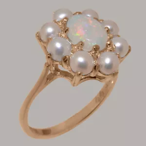 18k Rose Gold Natural Opal & Cultured Pearl Womens Cluster Ring - Sizes 4 to 12 - Picture 1 of 4