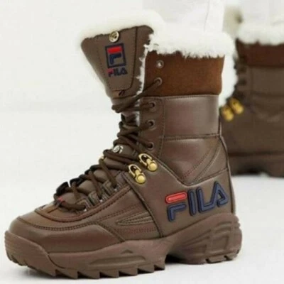 Fila Disruptor Boot Shearling Fur Womens Winter Fashion Boots Brown 5HM00545-234 - Image 1 of 4
