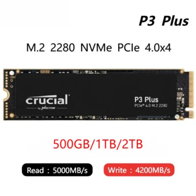 Crucial P3 Plus 500GB 1TB 2TB M.2 SSD PCIe 4.0 NVMe 3D NAND Solid State Drive - Image 1 of 4