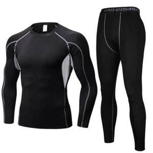 Mens Compression Base Layer Under Full Suit Shirt Tights Pant Set Winter Thermal - Picture 1 of 18