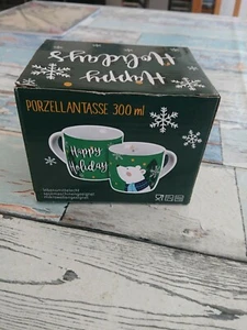 HAPPY HOLIDAYS PORZELLANTASSE, 300 ml, mit winterlichem Motiv, NEU! - Bild 1 von 3