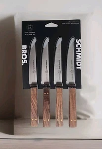 Schmidt Bros. Brass & Walnut 4pc.Steak Knife Set 100% German Stainless Steel NEW - Picture 1 of 5
