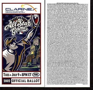 2002 CLARINEX BASEBALL ALL STAR GAME BALLOT Unpunched MILWAUKEE - Picture 1 of 1