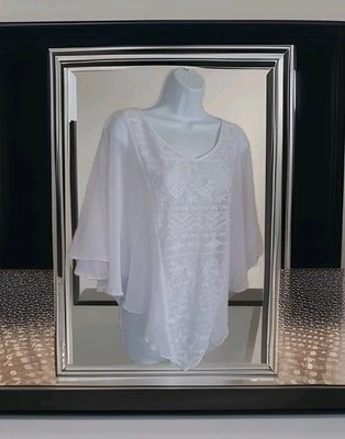 One World Capelet L Blanco Transparente Dobladillo Punta Incrustación Floral Romántico Femenino Boho  Foto 1 de 4