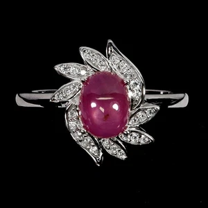 925 Sterling Silver Ring Oval Ruby 8x6mm Natural Gemstone Jewelry Size 8 - Picture 1 of 14