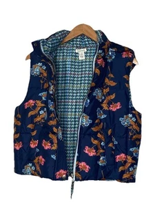 Sundance Tundra Reversible Vest Hooded Puffer Floral Plaid Blue Vest Size XS - Picture 1 of 7