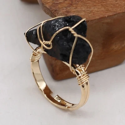 Anéis de ágata drusa abertos a ouro pedra natural 15-22mm ajustável festa de casamento boho - Imagem 1 de 4