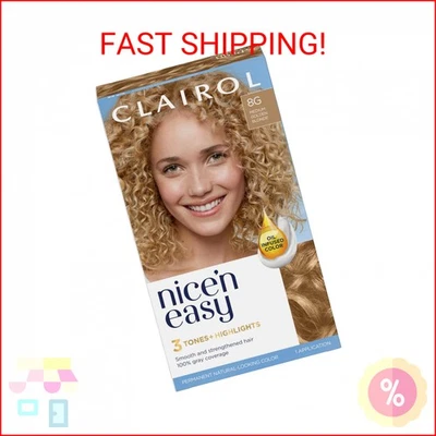 Tinte permanente para el cabello Clairol Nice'n Easy, color de cabello rubio dorado medio 8G, paquete Foto 1 de 2