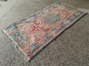 Vintage Turkish Rug 4.2x8.5 ft Handmade Wool Carpet Floral Blue Red Beige - Picture 1 of 17