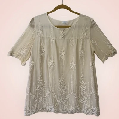Top Sundance Crema Encaje Transparente Superpuesto Bordado, Talla M Foto 1 de 4