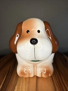 VINTAGE DEPARTMENT 56 KERAMIK braun und hellbraun HUND Taschentuchhalter Spender Abdeckung - Bild 1 von 7