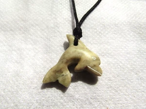 Dolphin Fish Pendant, Handmade Soapstone Jewelry, Friendly Charm Necklace - Picture 1 of 4