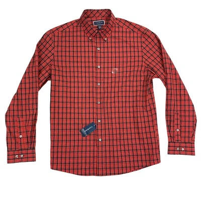 Camisa de vestir roja Club Room para hombre moral ajustada a cuadros 16-16,5 Foto 1 de 4