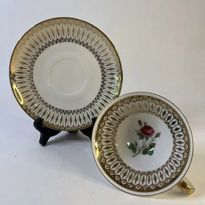 Winterling Marktleuthen Bavaria Footed Tea Cup and Saucer Gold Set Rose MCM - Picture 1 of 12