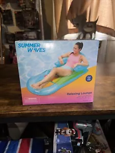 Summer Waves Inflatable Relaxing Lounge Pool Float, Blue, for Adults, Unisex NEW - Picture 1 of 2