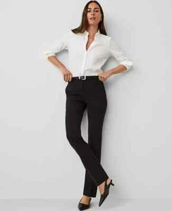 Nuevo $109 Ann Taylor The Tall Sophia Pantalón Recto Negro Talla 12 Alto - Imagen 1 de 3