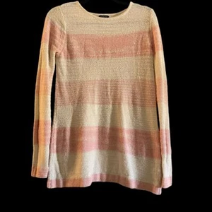 Calvin Klein Jeans Striped Knit Sweater Long Sleeve Tunic back insert cotton SM - Picture 1 of 11