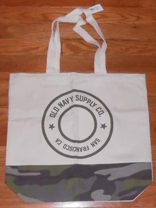 WOMEN'S OLD NAVY BEIGE GRAPHIC "OLD NAVY SUPPLY CO." CANVAS TOTE BAG - ONE SIZE - Picture 1 of 2